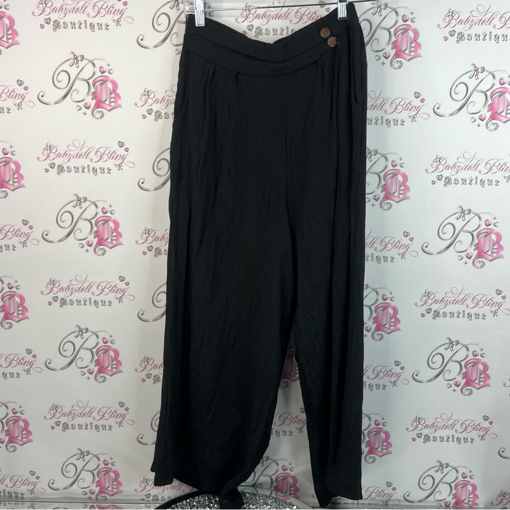 Papa Vancouver pants flare flowy wooden button brown Black Women's Pants